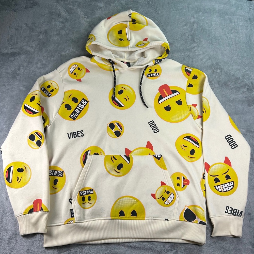 Southpole x emoji All Over Print Hoodie Cream Mens XL Good Vibes Pullover